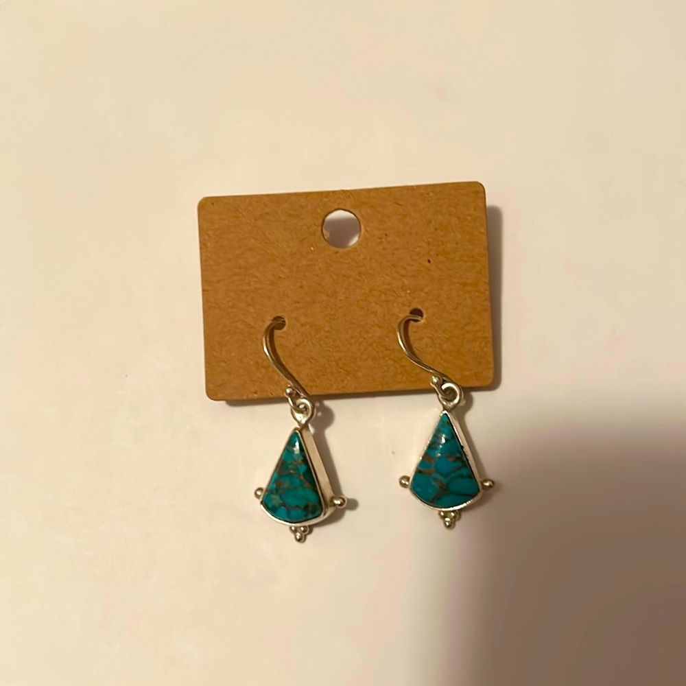 Handmade turquoise and copper sterling silver earrings